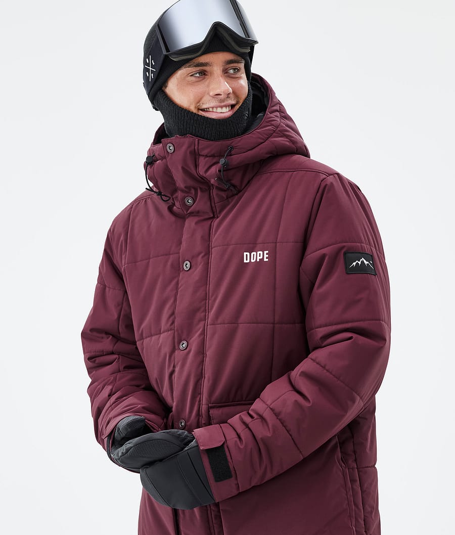 Puffer Full Zip Snowboard Jacket Men Burgundy