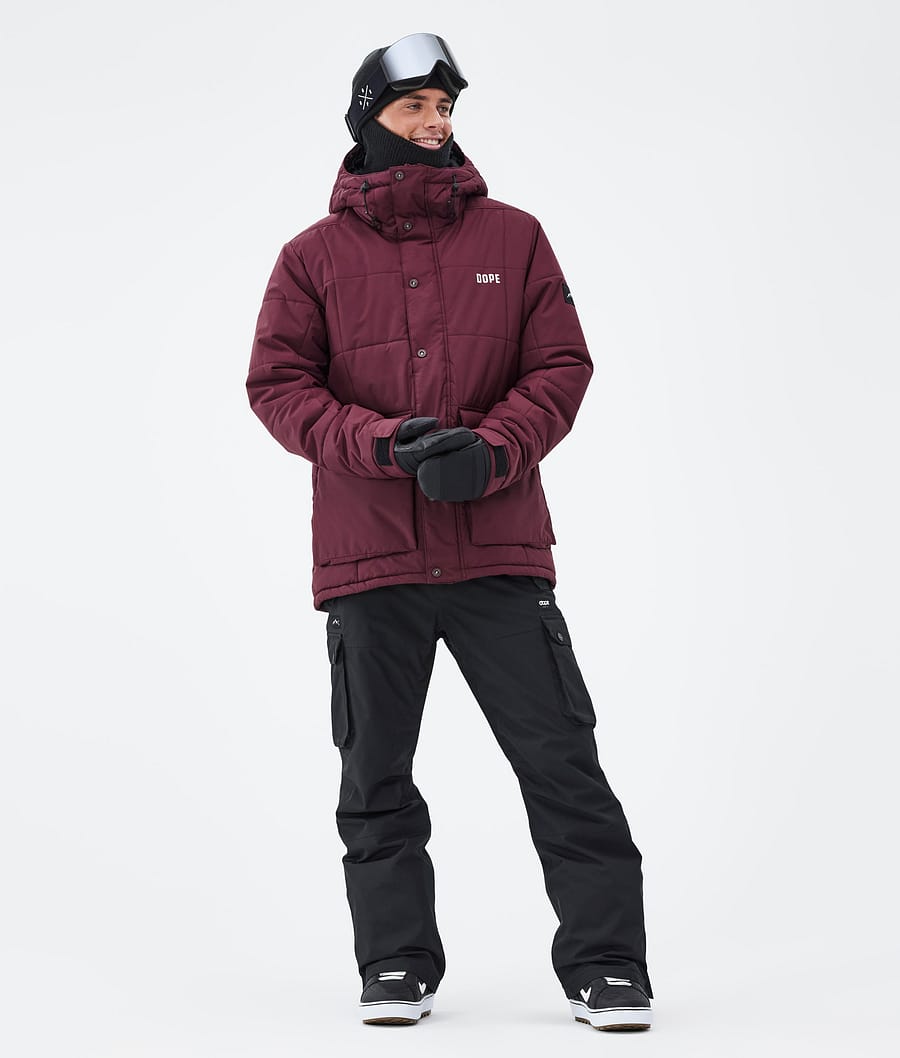 Puffer Full Zip Snowboard Jacket Men Burgundy