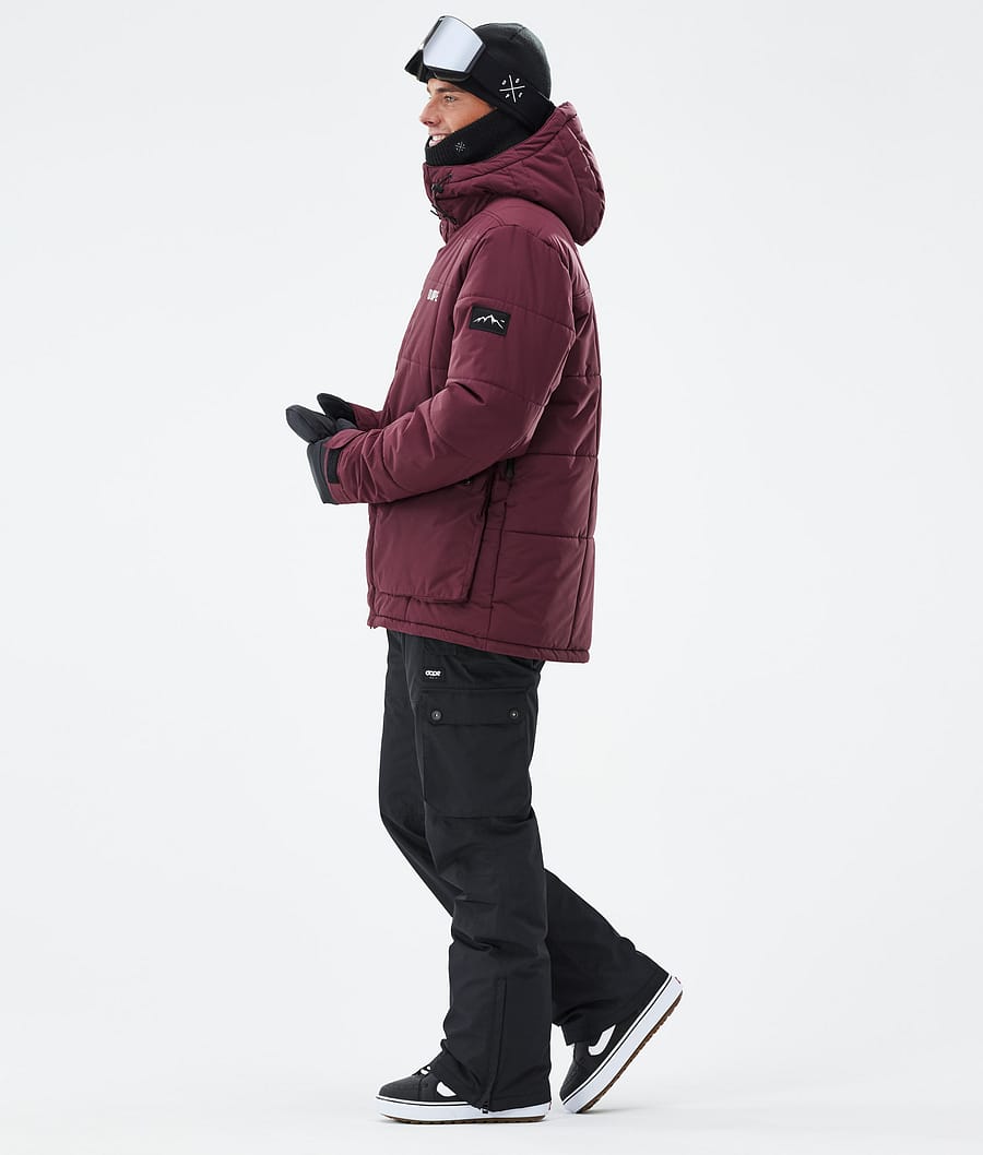 Puffer Full Zip Snowboard Jacket Men Burgundy