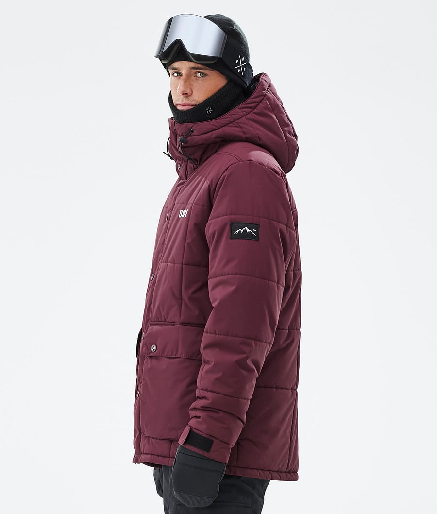 Puffer Full Zip Snowboard Jacket Men Burgundy