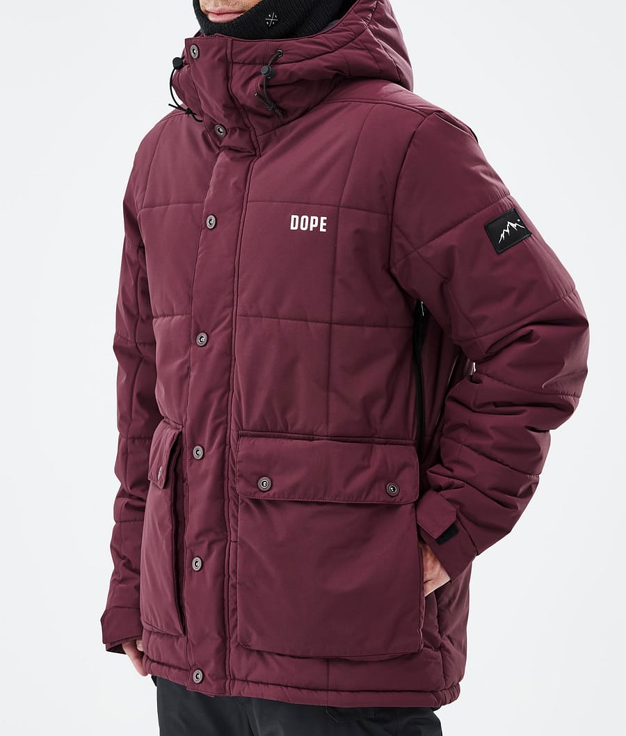 Puffer Full Zip Snowboard Jacket Men Burgundy