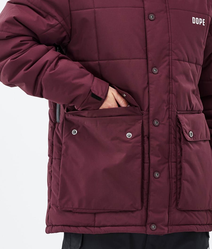 Puffer Full Zip Snowboard Jacket Men Burgundy