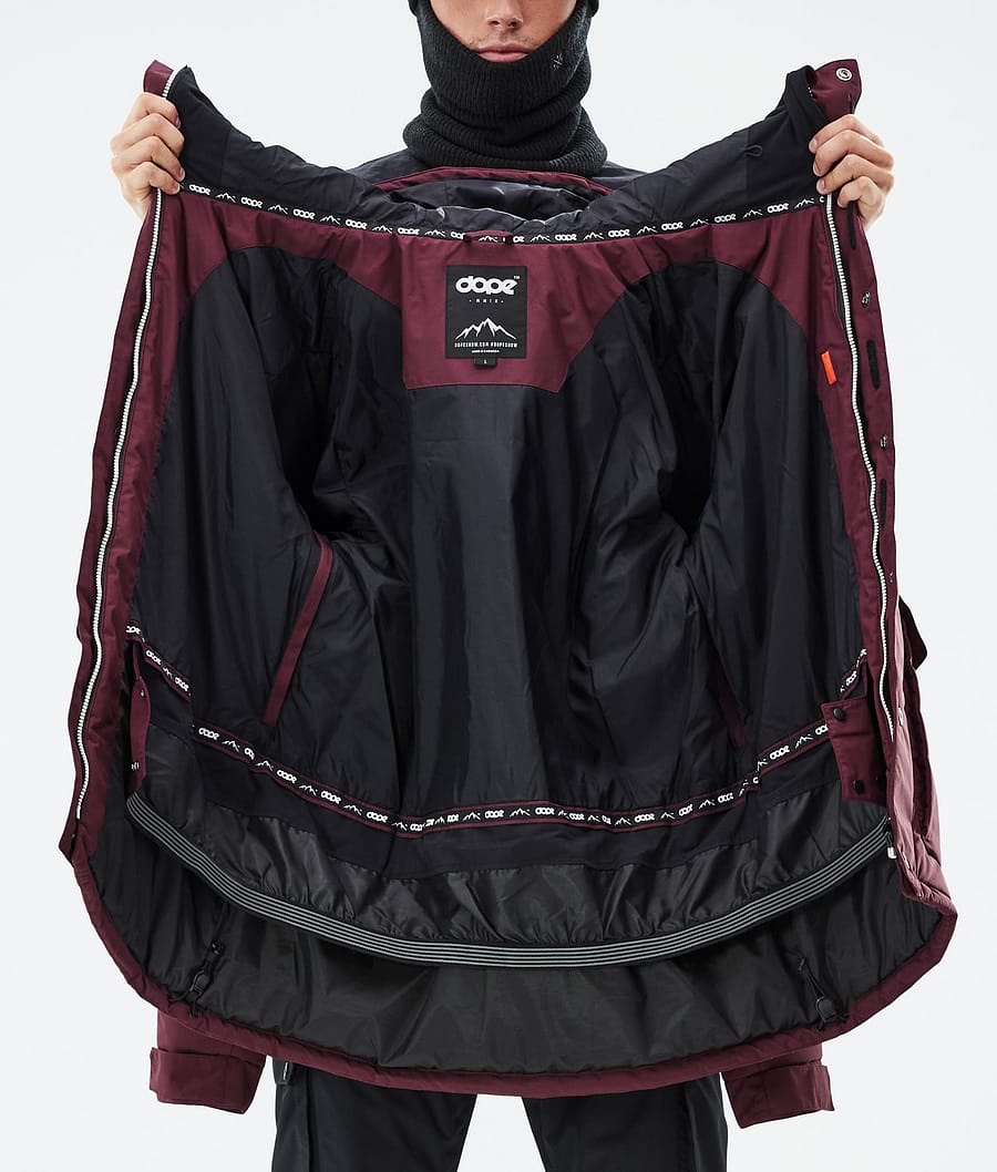 Puffer Full Zip Snowboard Jacket Men Burgundy