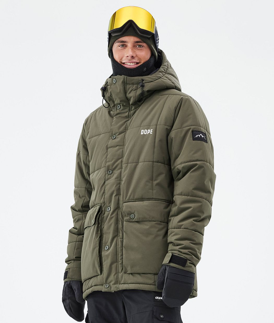 Puffer Full Zip Ski Jacket Men Olive Green