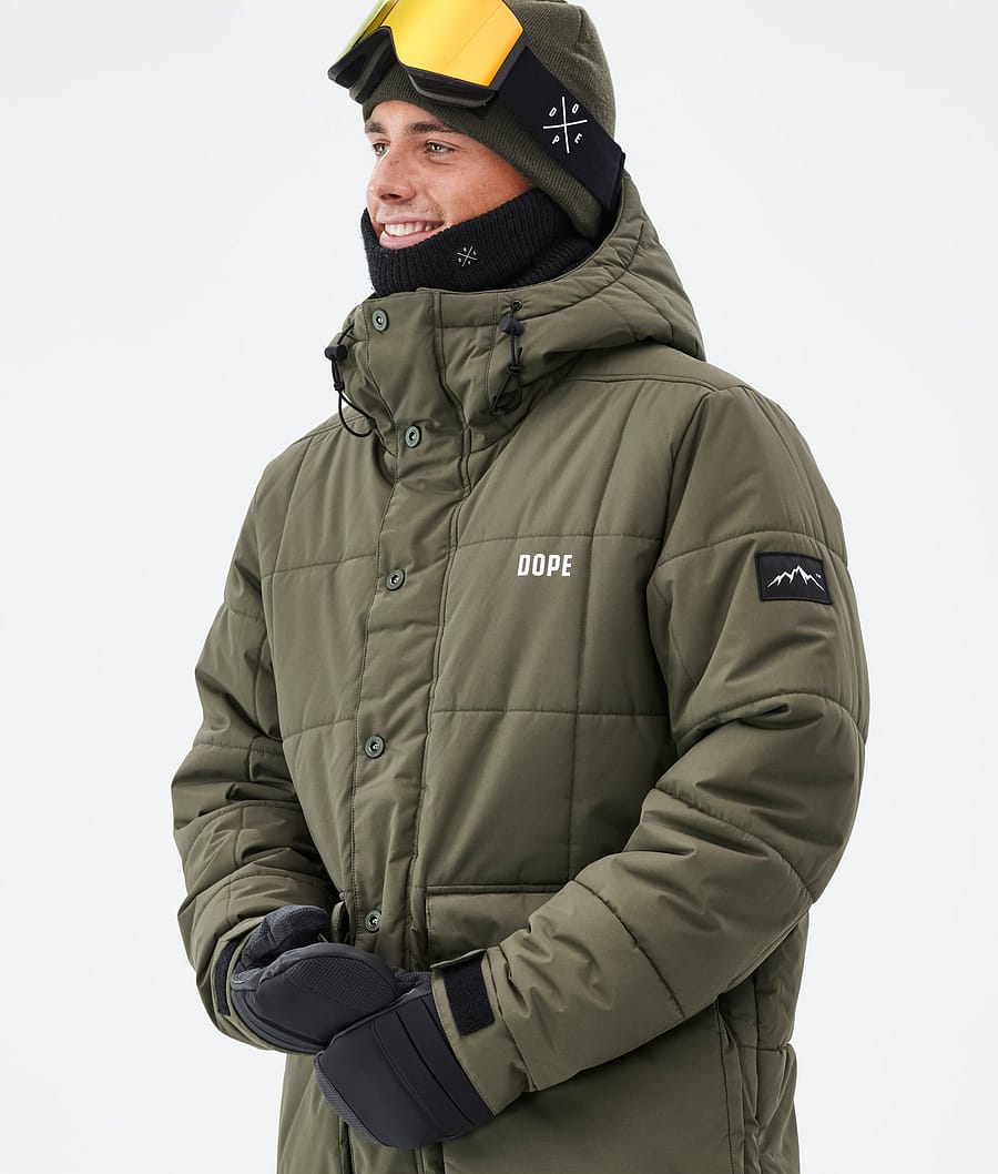 Puffer Full Zip Ski Jacket Men Olive Green