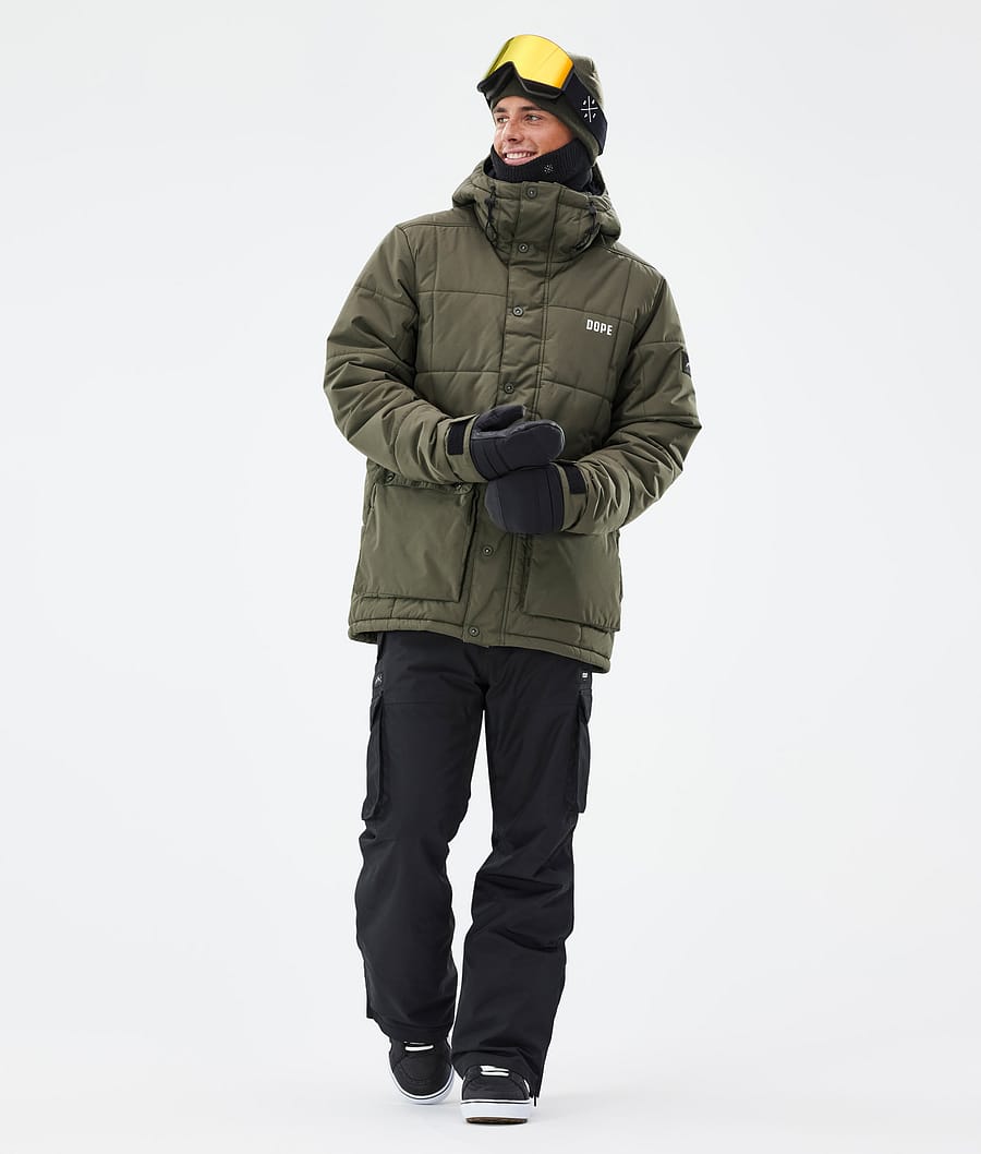 Puffer Full Zip Snowboard Jacket Men Olive Green