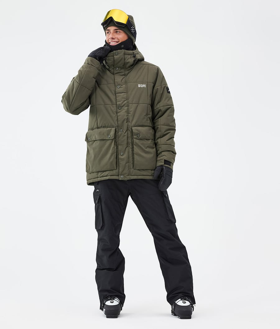 Puffer Full Zip Ski Jacket Men Olive Green
