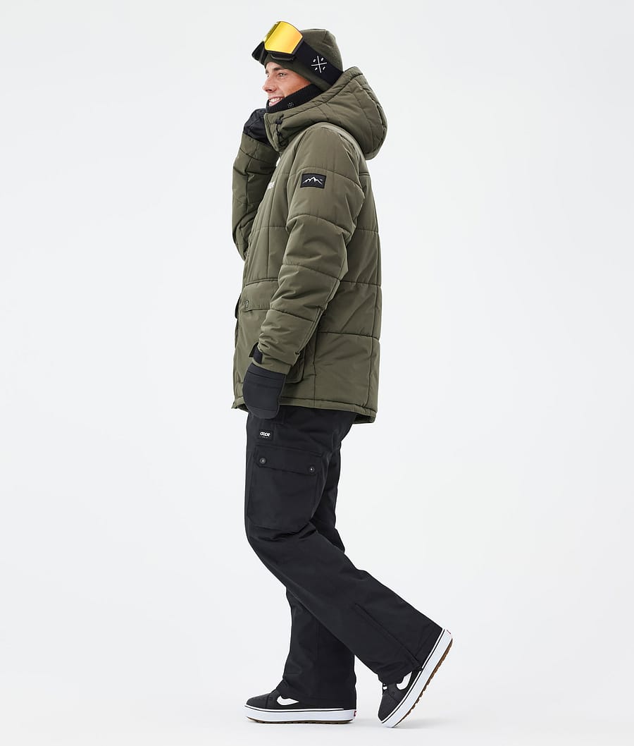 Puffer Full Zip Snowboard Jacket Men Olive Green