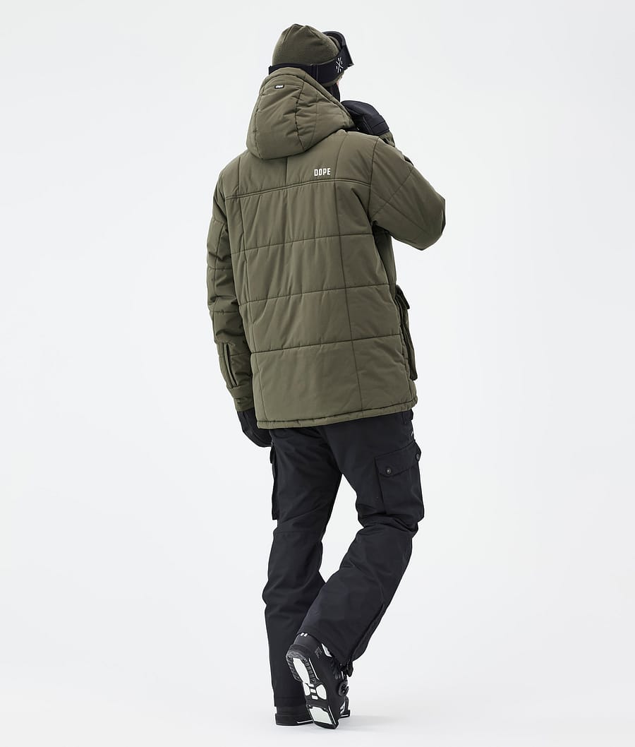 Puffer Full Zip Ski Jacket Men Olive Green
