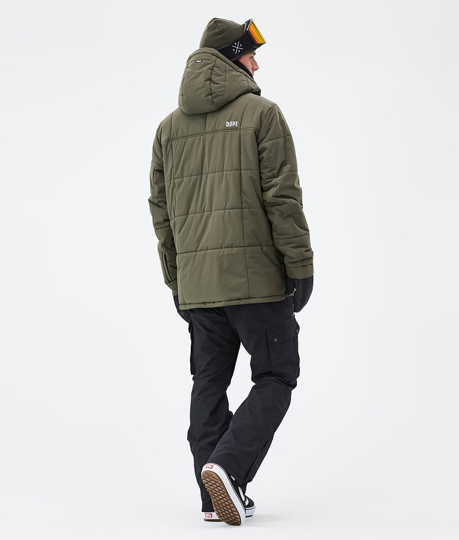 Puffer Full Zip Snowboard Jacket Men Olive Green