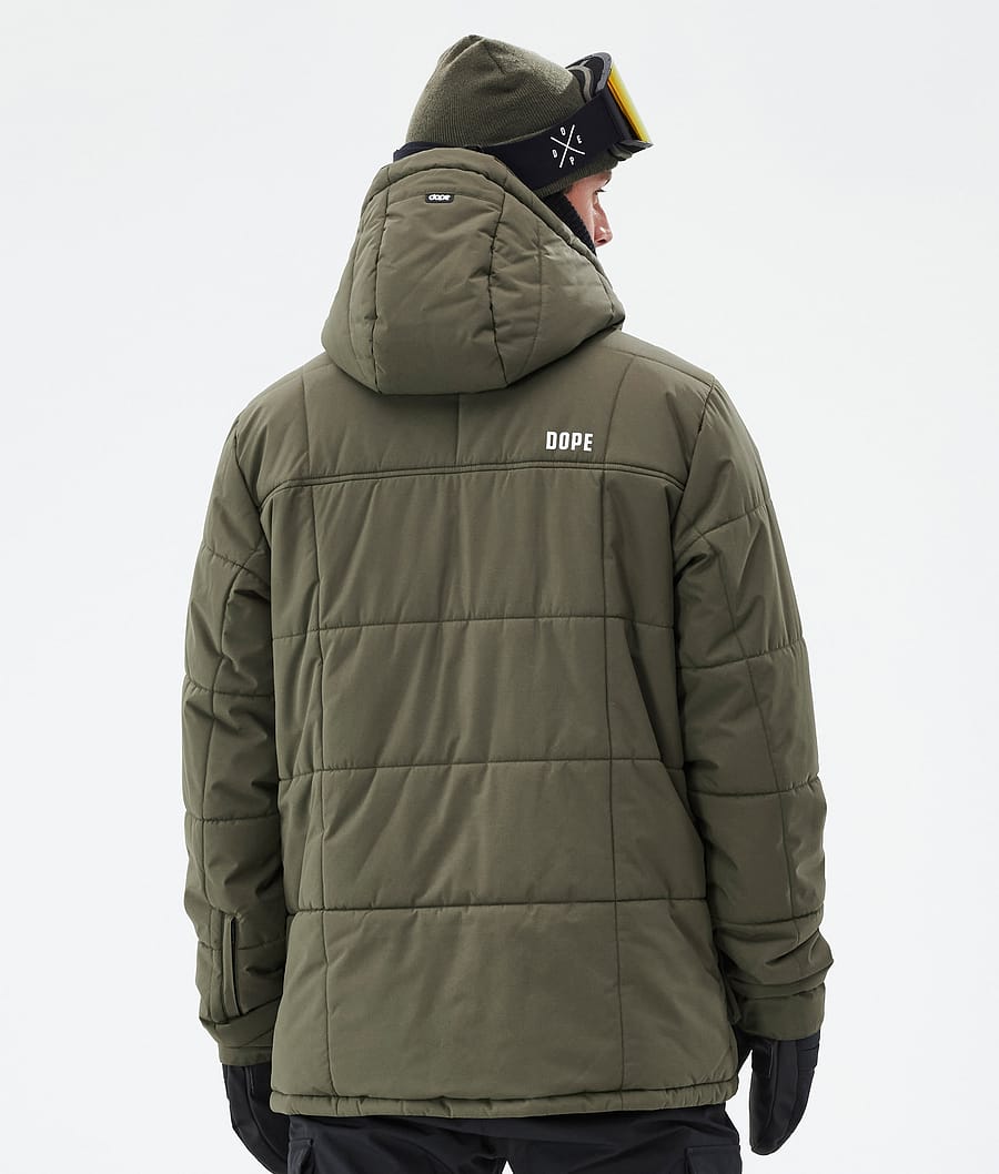 Puffer Full Zip Ski Jacket Men Olive Green