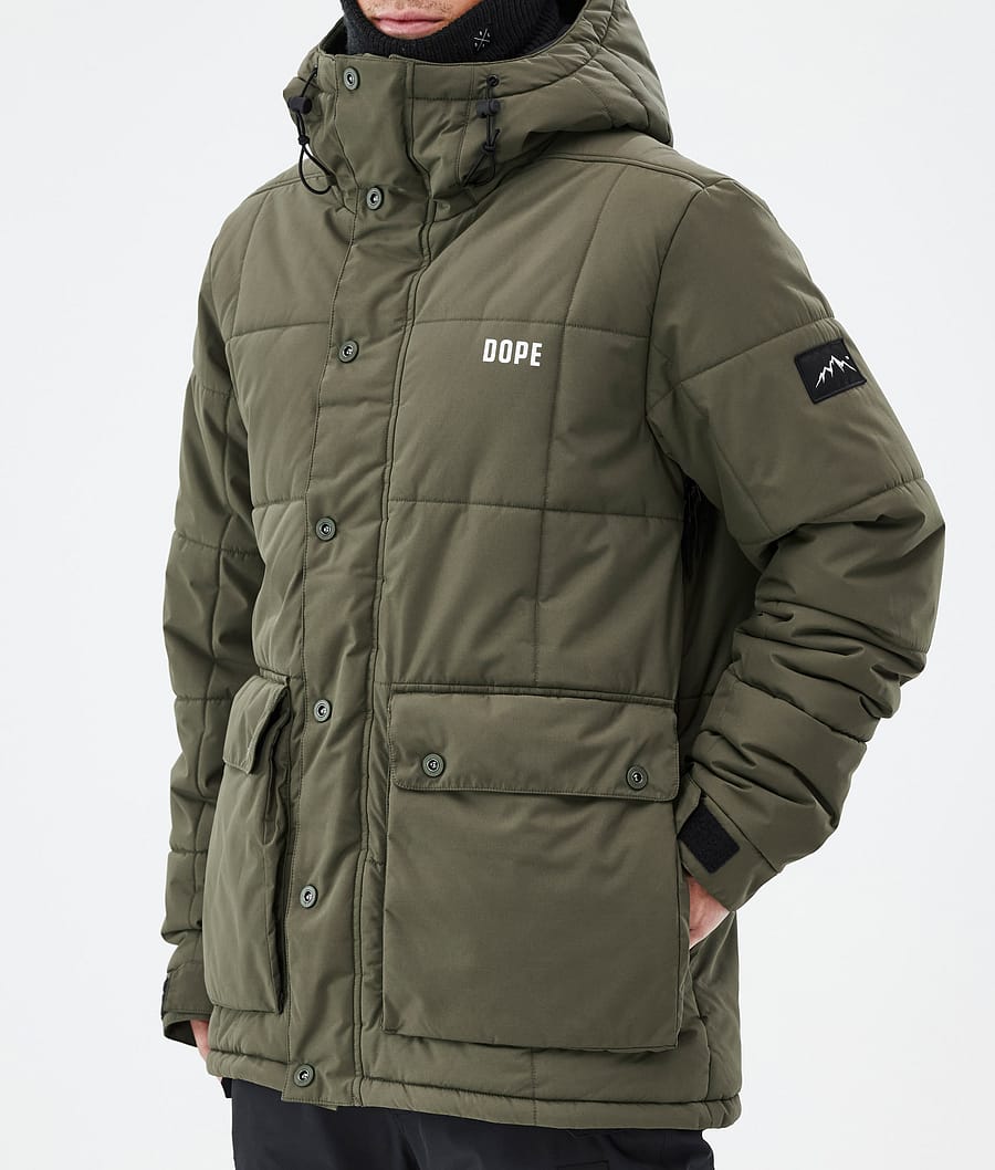 Puffer Full Zip Ski Jacket Men Olive Green