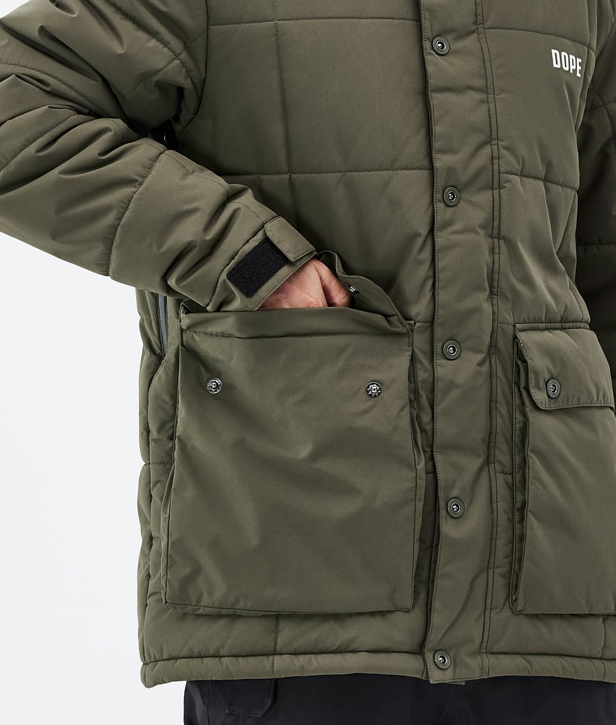 Puffer Full Zip Ski Jacket Men Olive Green