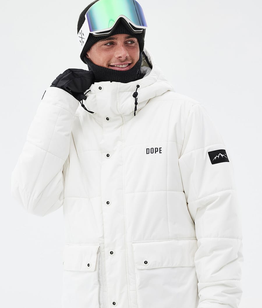 Puffer Full Zip Snowboard Jacket Men Old White