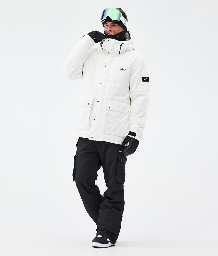 Puffer Full Zip Snowboard Jacket Men Old White