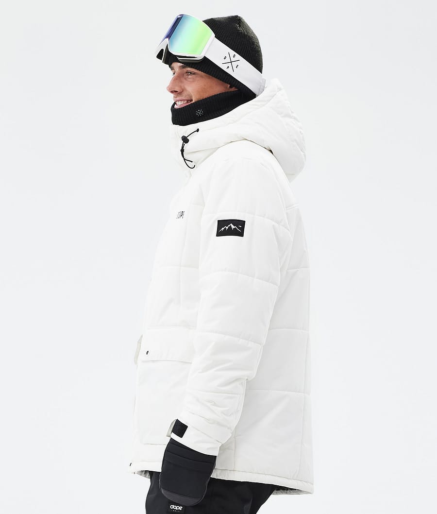Puffer Full Zip Snowboard Jacket Men Old White