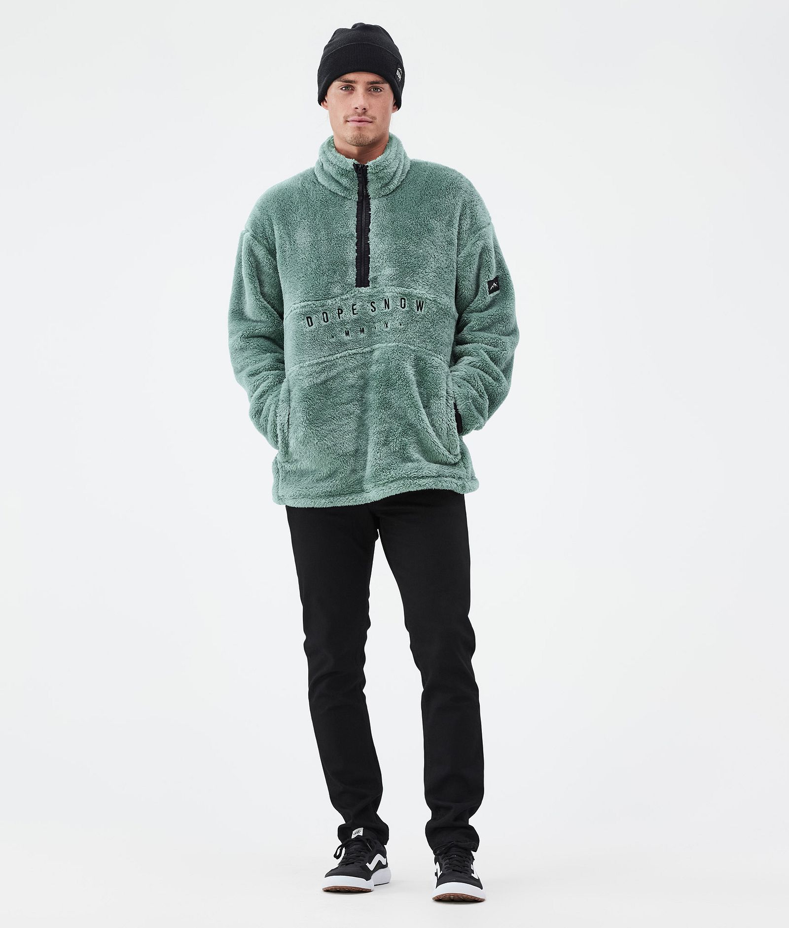 Pile Fleece Sweater Men Faded Green Renewed, Image 3 of 7