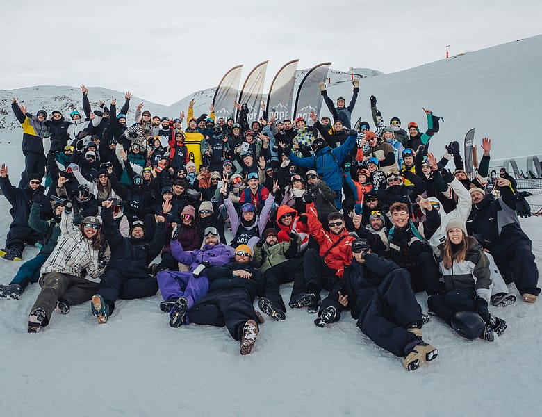Group photo of the Dope community at Rise Festival, with Hugo